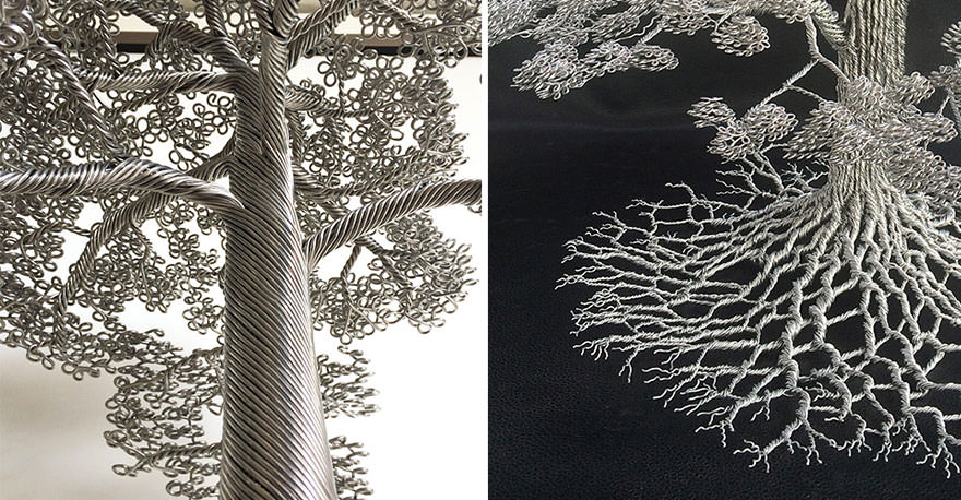 Bu ağaçları sadece telleri bükerek yaptı