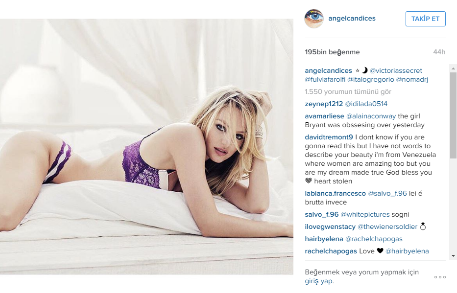 Seksi melek Candice Swanepoel instagram paylaşımları