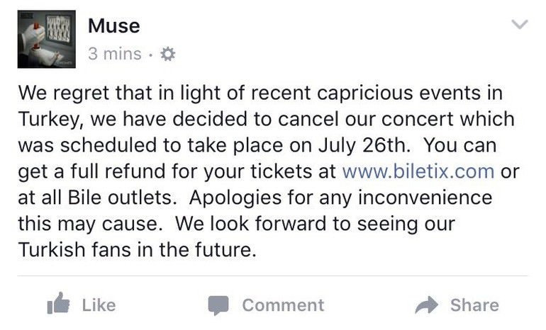 Muse, Skunk Anansie ve Joan Baez konserleri iptal oldu