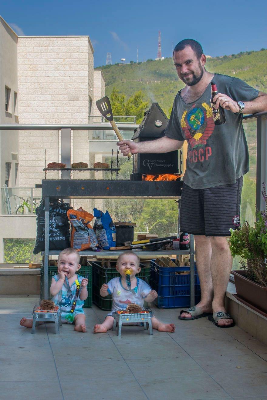 İkiz babasından yaratıcı fotoğraf projesi