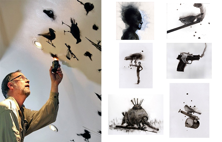 Ateşle resim çiziyor