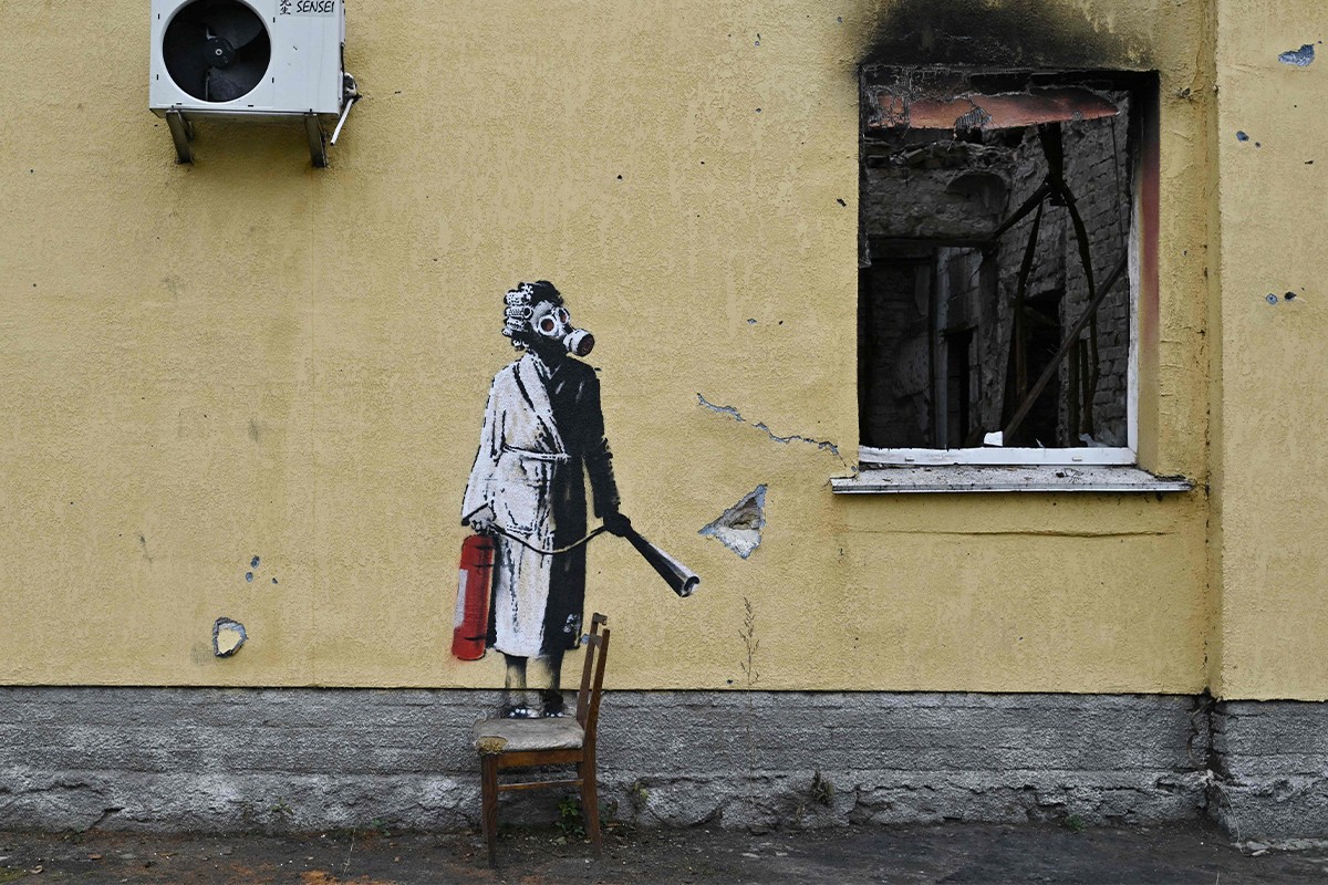 Banksy Ukrayna'da yedi yeni duvar resmiyle ortaya çıktı