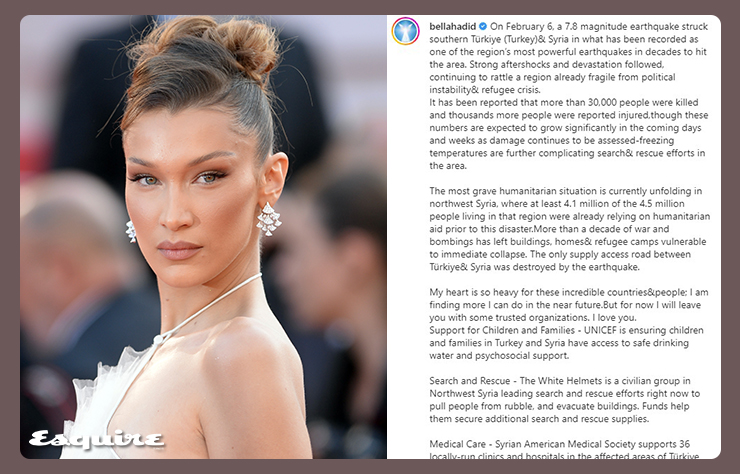 Bella Hadid'den Türkiye ve Suriye için yardım çağrısı