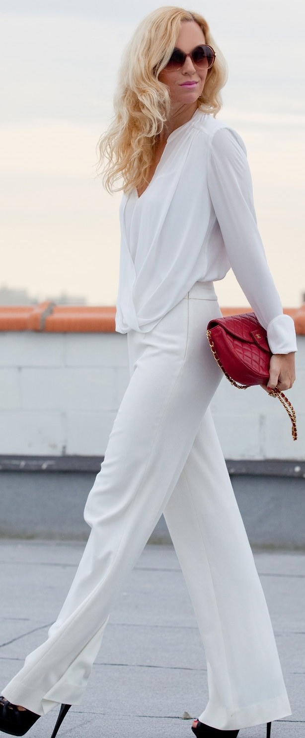 Beyaz pantolon kombinleri