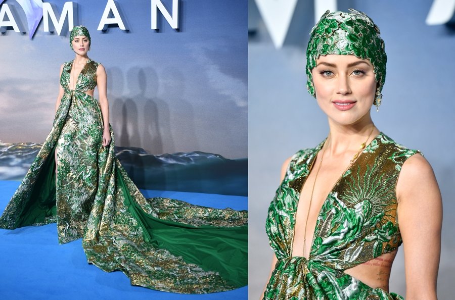 Amber Heard'in yüzücü bonesiyle Aquaman galasında!